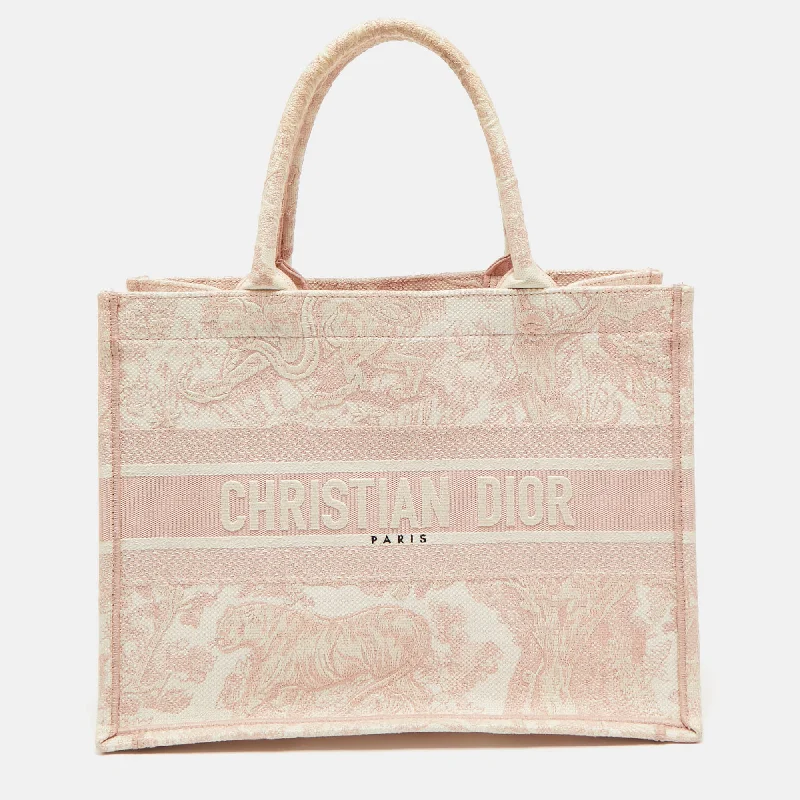 Handle bags with modern cutouts for style -Dior Pink Embroidered Canvas Small Dioriviera Toile De Jouy Book Tote