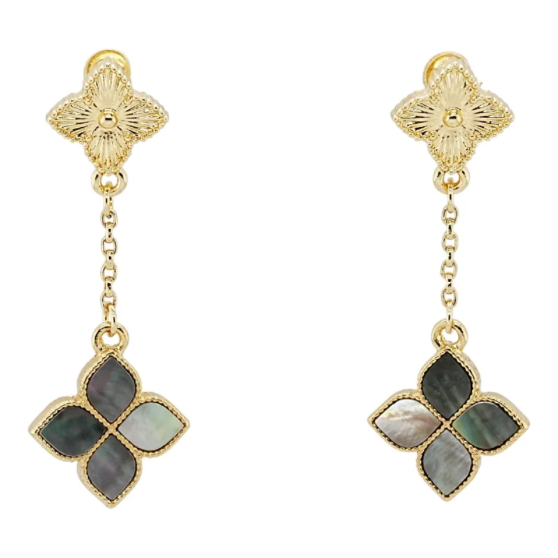 Drop Earrings with Polished Shine -Gold Tone Clover Dangle Earrings