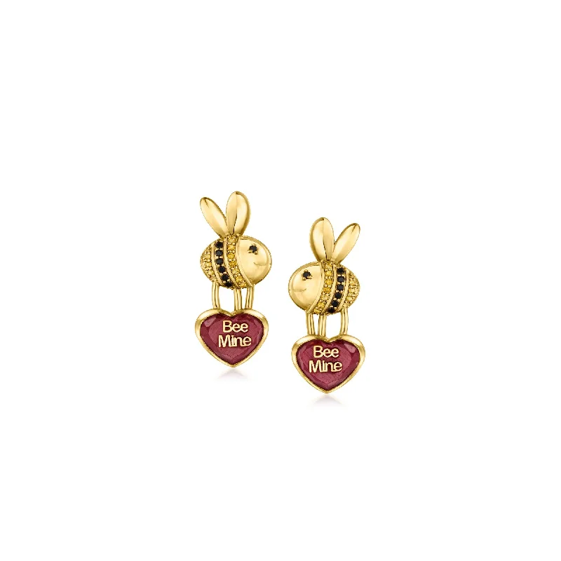 Nickel Free Drop Earrings for Safety -Ross-Simons Ruby "Bee Mine" Bumblebee Heart Drop Earrings With . Citrines and . Black Spinels in 18kt Gold Over Sterling