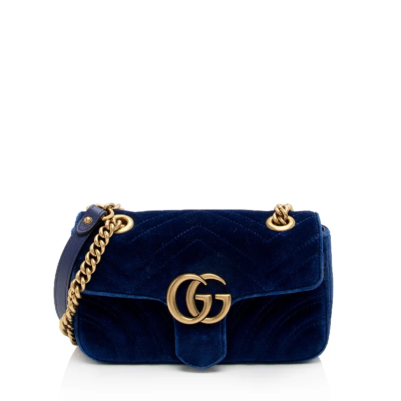 Handle bags with woven fabric for texture -Gucci Matelasse Velvet GG Marmont Mini Flap Bag