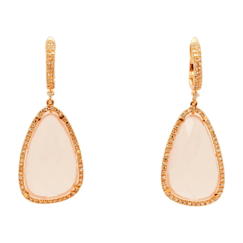 Drop Earrings with Knot Designs -14K Rose Gold Rose Quartz And Diamond Dangle Earrings