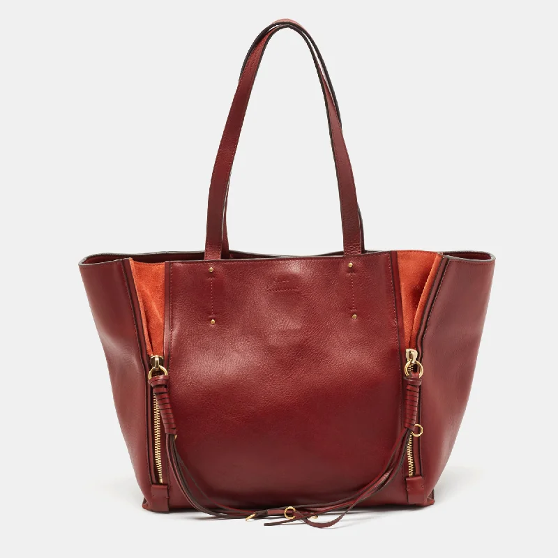 Handle bags with hidden pockets for security -Chloe Burgundy Leather And Suede Medium Milo Tote