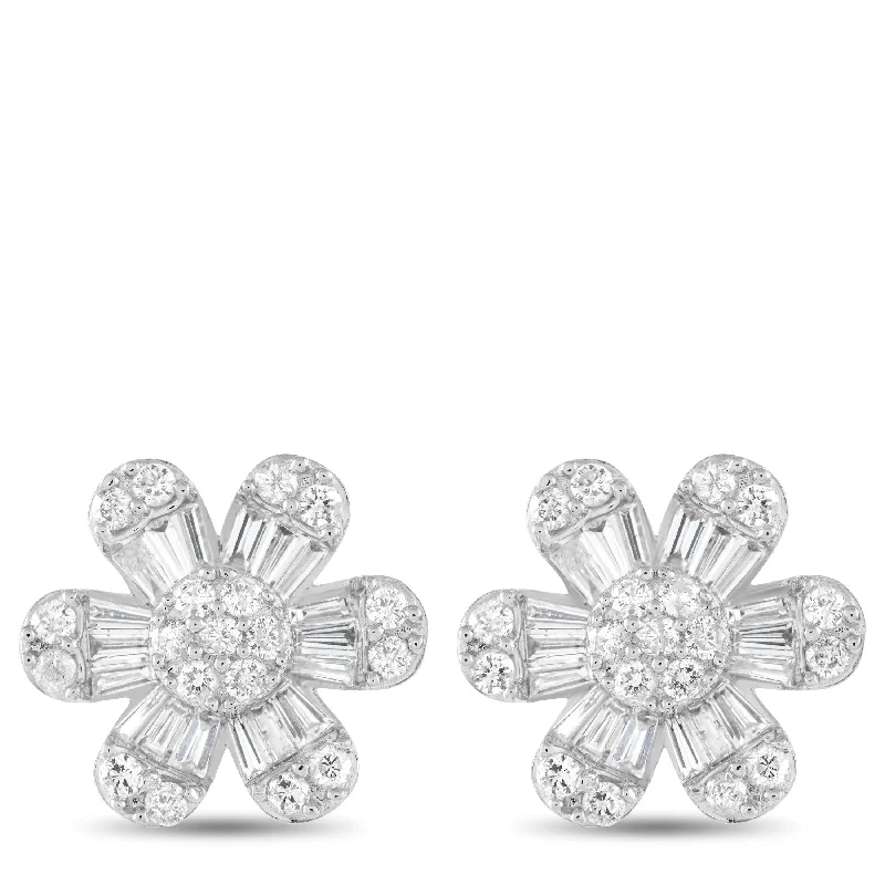 Drop Earrings for Casual Outfit -White Gold 1.25ct Diamond Flower Earrings ER28977-W