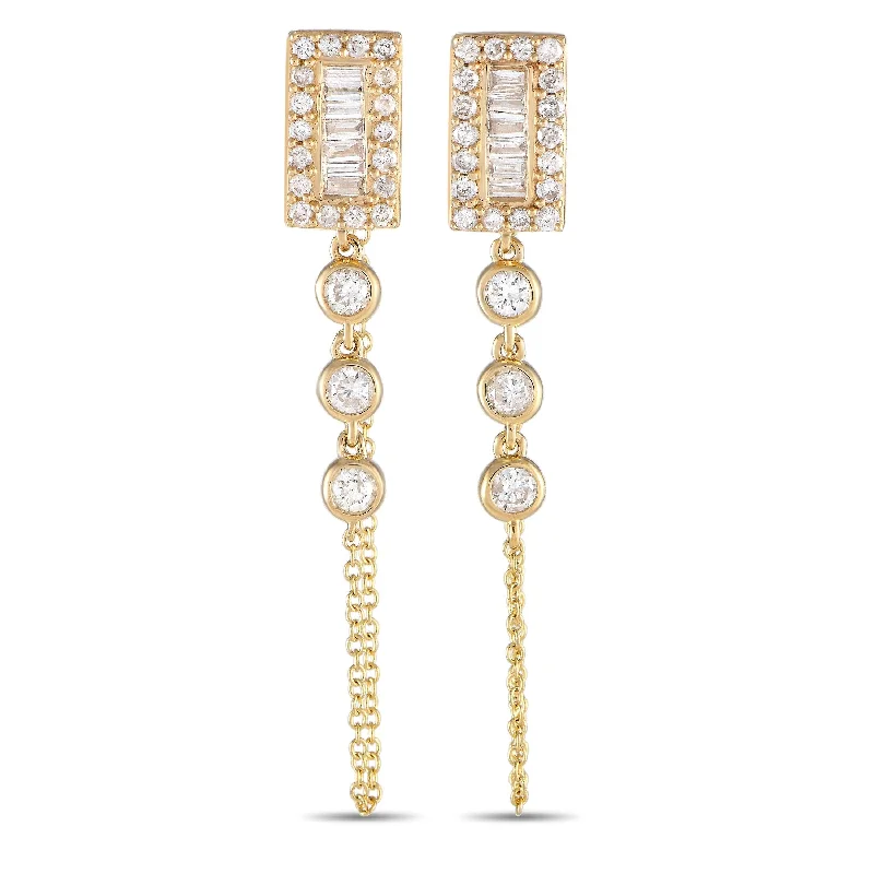 Long Drop Earrings for Dramatic -Yellow Gold 0.60ct Diamond Dangle Earrings ER28567-Y