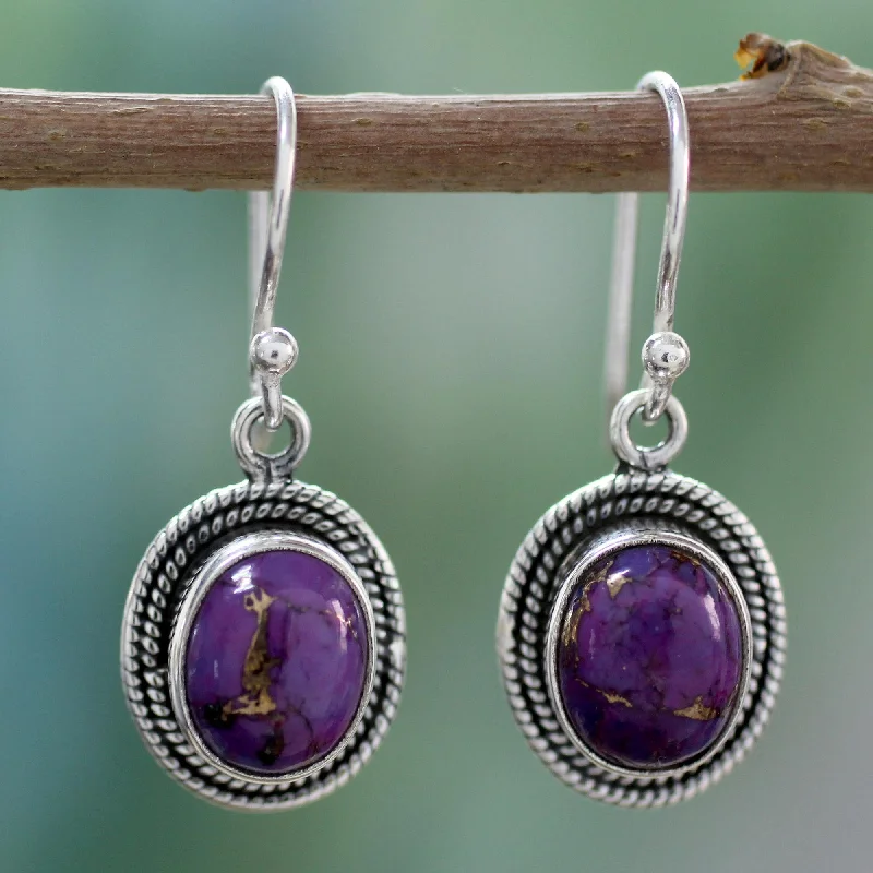 Studded Drop Earrings with Gemstones -Purple Majesty Turquoise Dangle Earrings