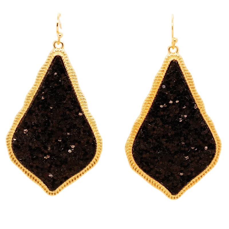 Beaded Drop Earrings for Party -Gold Tone Teardrop Black Glitter Drop Earrings