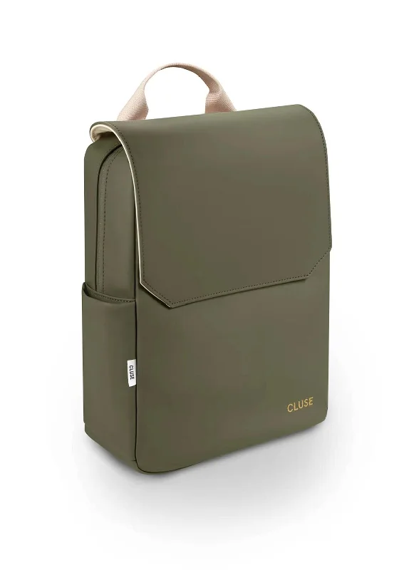 Convertible backpack for switching to shoulder bag -Cluse Le Nuitée Petite Backpack, Dark Green & Beige