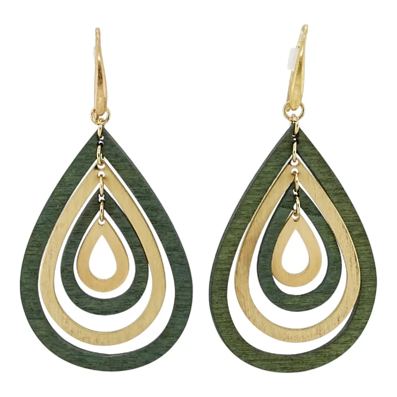 Crystal and Pearl Drop Earrings for Glamour -Matte Gold Tone With Green Oval Dangle Earrings