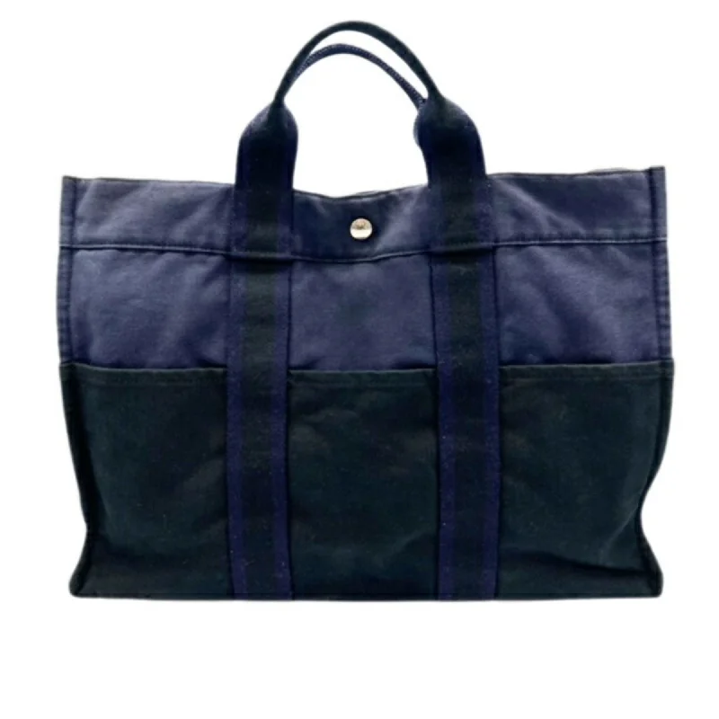 Handle bags with artistic prints for creativity -Hermes  Navy Canvas Tote Bag (Pre-Owned)