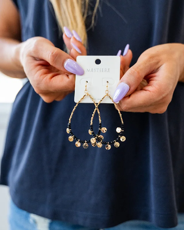 Drop Earrings for Travel Look -NEW! Gold and Black Beaded Teardrop Earrings