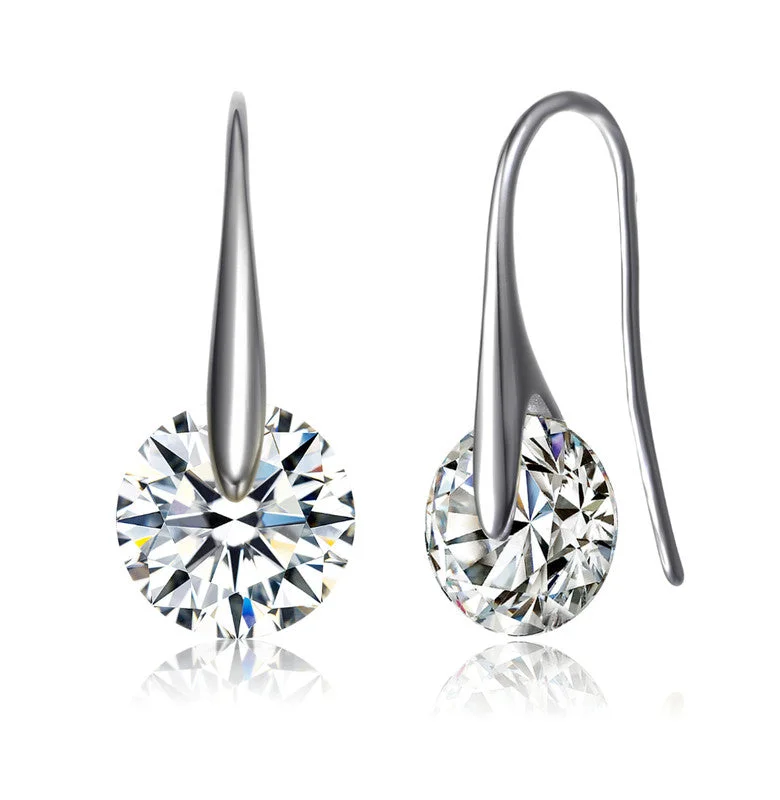 Drop Earrings for Casual Outfit -GENEVIVE Sterling Silver Cubic Zirconia Hook Earrings