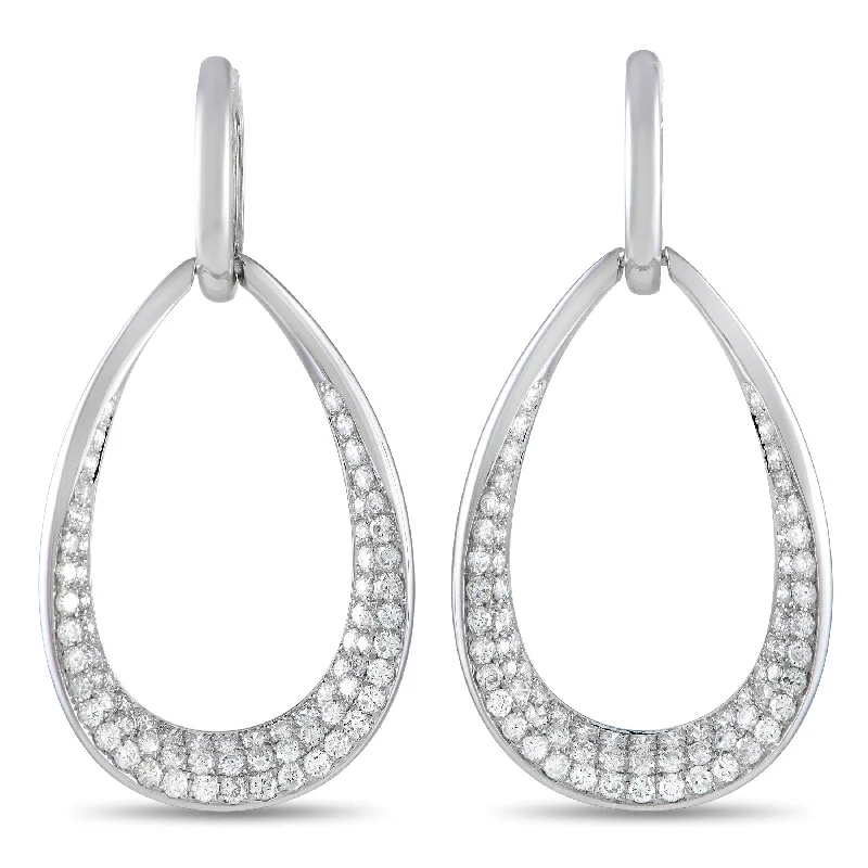 Drop Earrings with Hammered Finish -White Gold 3.05ct Diamond Drop Earrings AER-17383