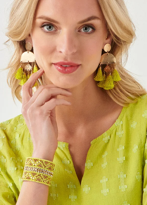 Drop Earrings with Floral Motifs -Charlie Paige Bold Tassel Earrings