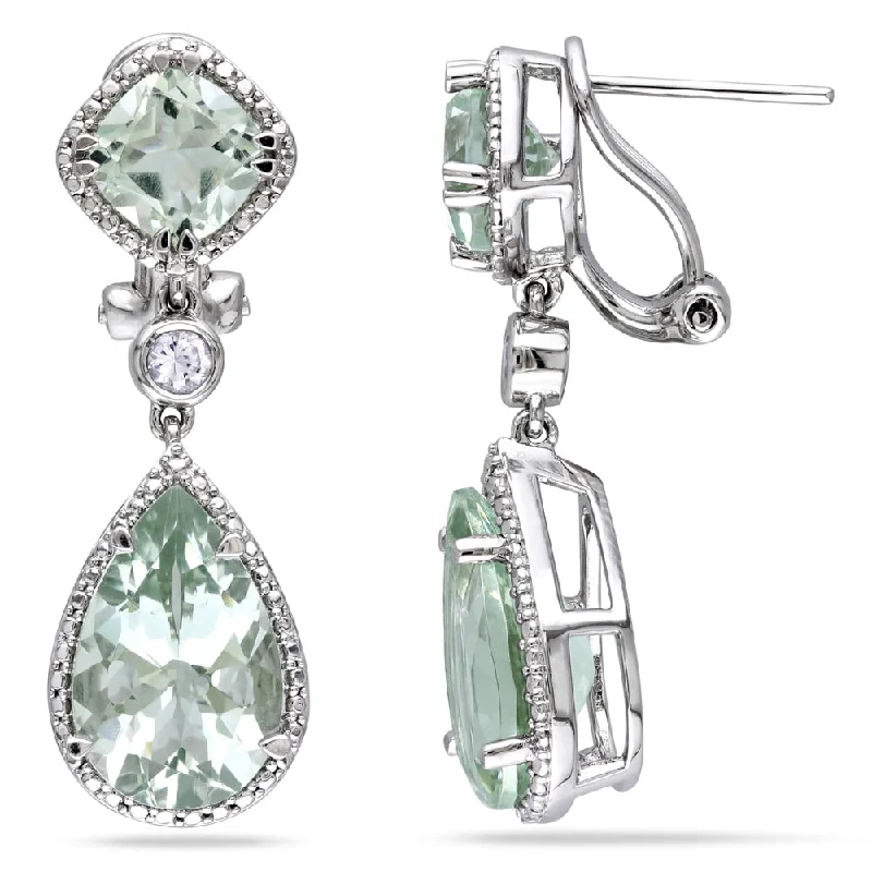 Drop Earrings with Crown Designs -Miadora Sterling Silver Green Amethyst and Created White Sapphire Earrings