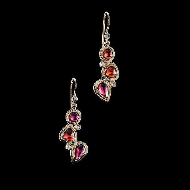 Rhinestone Drop Earrings for Sparkle -Garnet & Diamond 18K Gold Drop Earrings, Mosaic 3 Stone