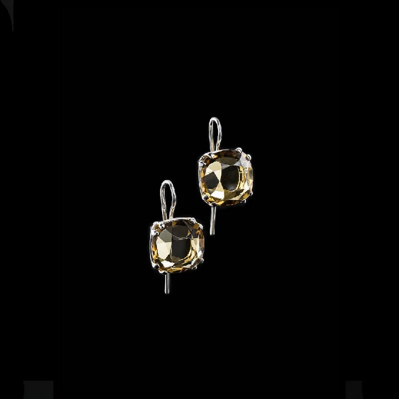 Drop Earrings with Abstract Designs -Citrine Sterling Earrings, 12MM Cushion Cut