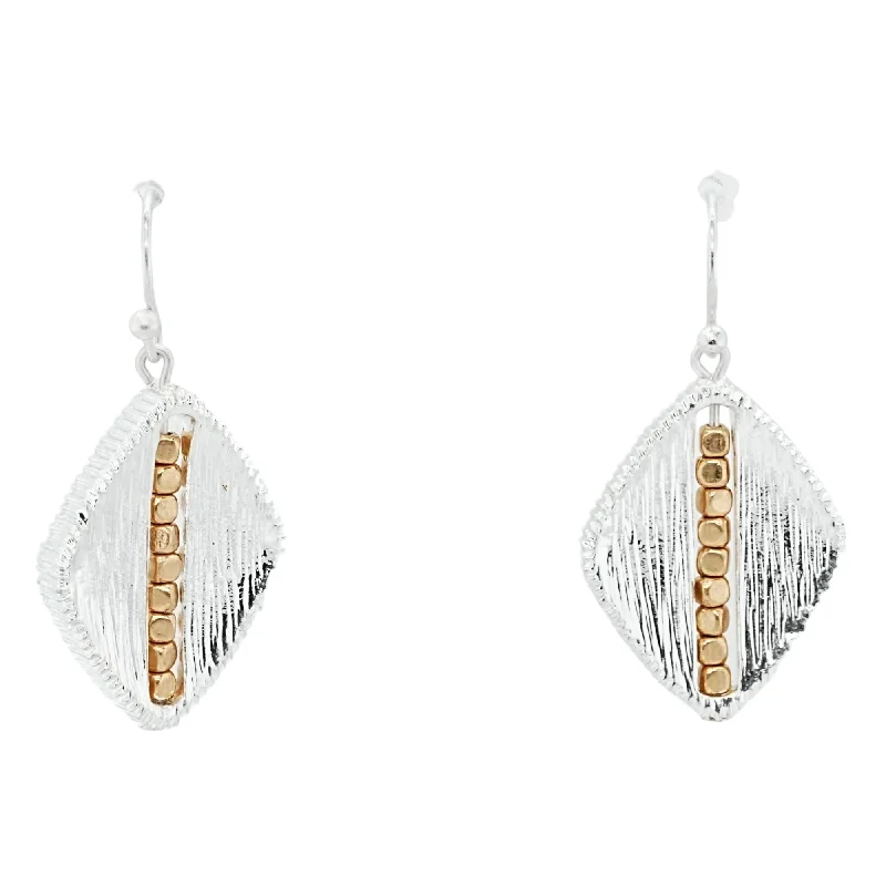 Oval Drop Earrings for Grace -Silver Tone Diamond With Gold Tone Bead Drop Earrings