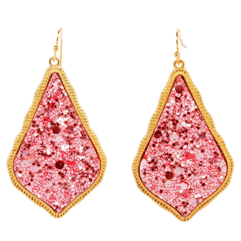 Gemstone and Diamond Drop Earrings for Opulence -Gold Tone Frame Pink Drusy Drop Earrings