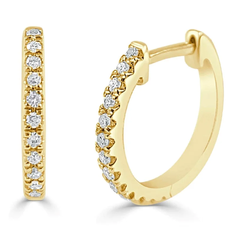 Drop Earrings with Vine Designs -Joelle Collection Diamond Huggie Earring - 14K Gold Earrings 1/10 CTTW U-Shaped Hoops With Certified Diamonds