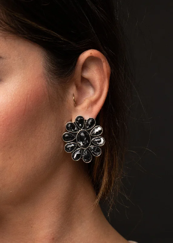 Detachable Drop Earrings with Charms -The Black Flower Cluster Earrings