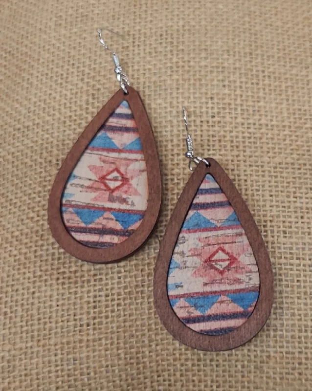 Waterproof Drop Earrings for Outdoor -Aztec Teardrop Wood Earrings