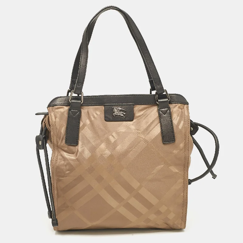 Handle bags with waterproof lining for protection -Burberry Khaki/black Nova Check Nylon And Leather Buckleigh Tote