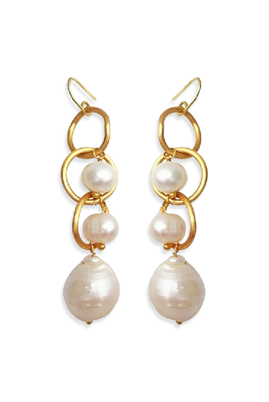 Drop Earrings with Vine Designs -Eternity Gold Circle Drop Earrings with Baroque Pearls