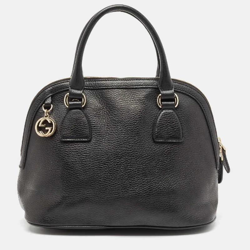 Handle bags with sleek zippers for closure -Gucci Black Leather Interlocking Gg Charm Satchel