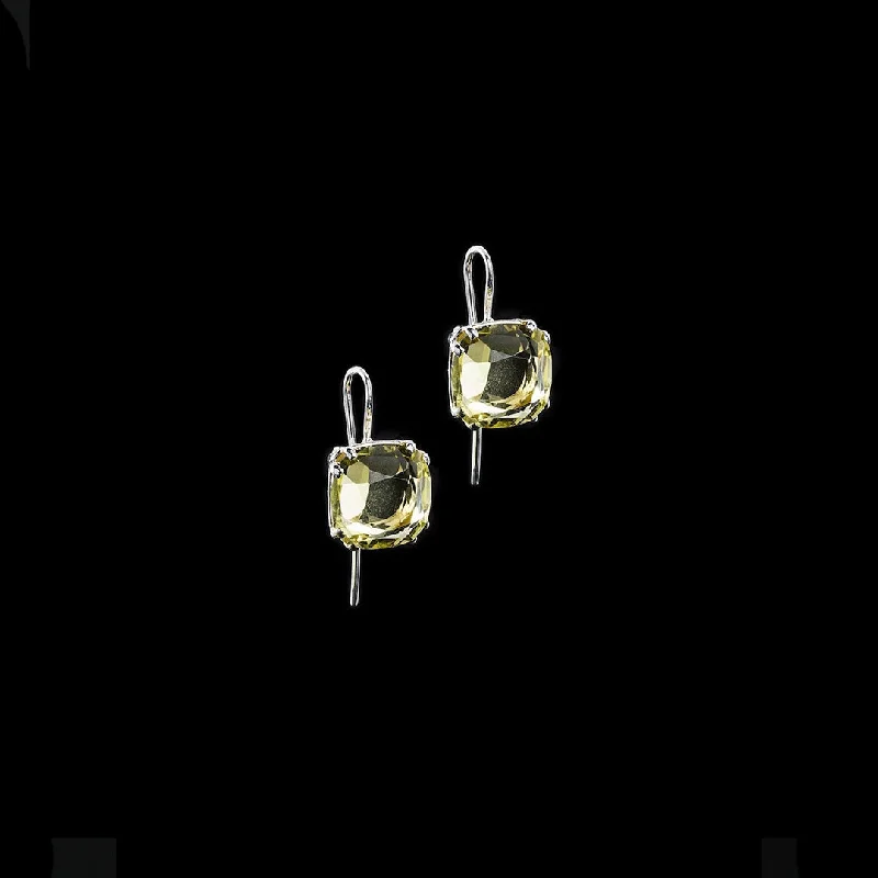 Drop Earrings with Crown Designs -Lemon Citrine Sterling Earrings, 12MM Cushion Cut