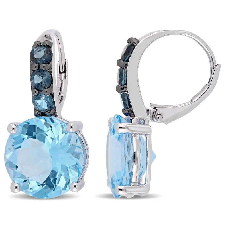 Punk Drop Earrings with Spikes -Miadora Sterling Silver 15 1/4ct TGW London and Sky-Blue Topaz Leverback Earrings