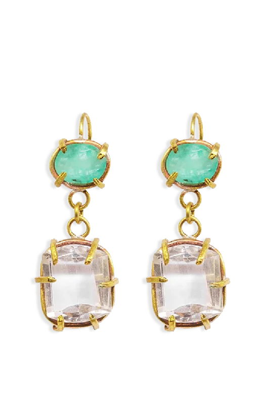 Square Drop Earrings for Modern -Kelpie Emerald and Rock Crystal Drop Earrings