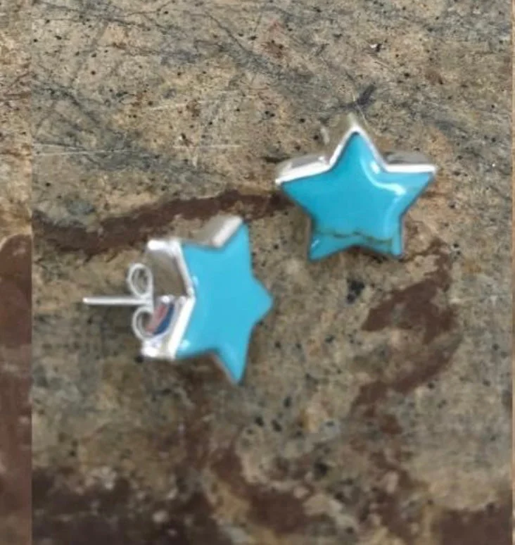 Drop Earrings for Birthday Celebration -Turquoise & Sterling Silver Star Earrings