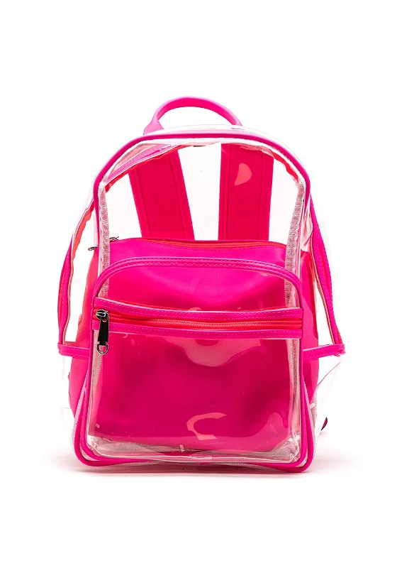 Reinforced bottom backpack for heavy load durability -Zen Collection Neon Retro Clear Backpack, Pink