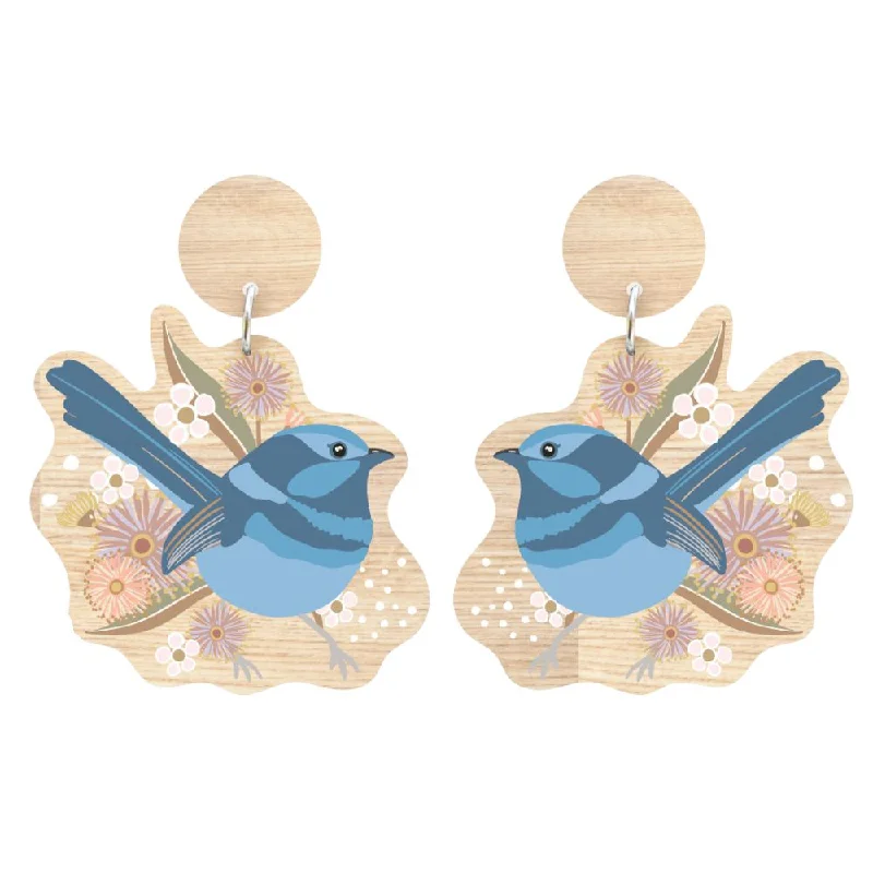 Drop Earrings with Hammered Finish -Aero Designer Earrings - Blue Wren