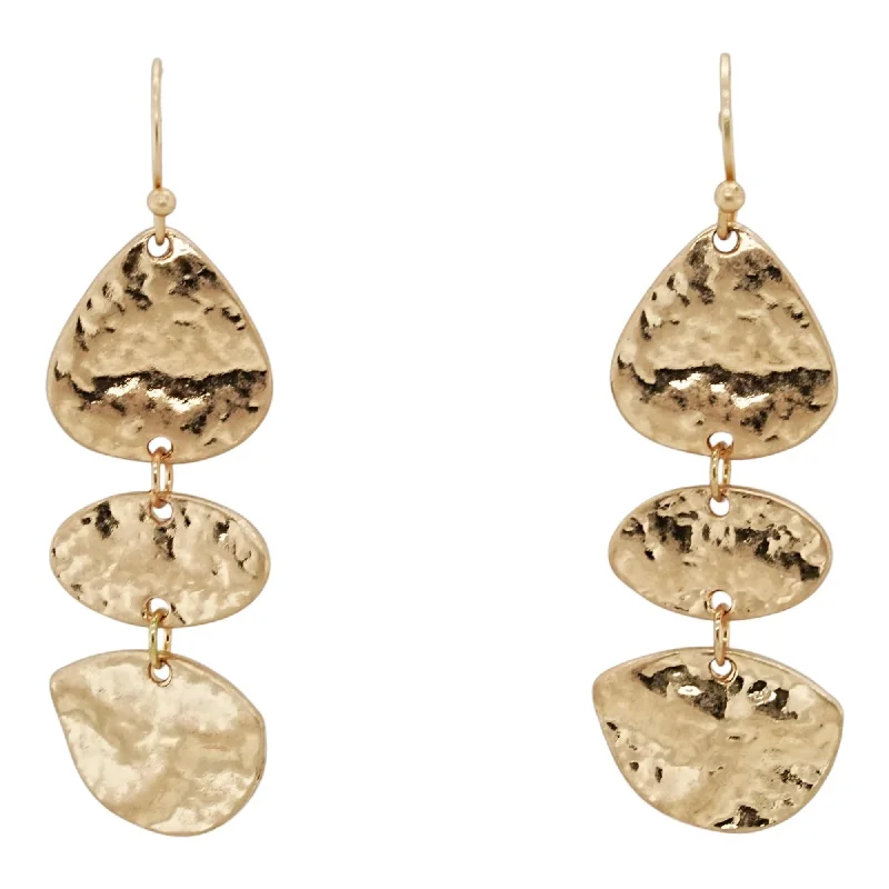 Drop Earrings with Filigree Work -Gold Tone Hammered Ovals Dangle Earrings