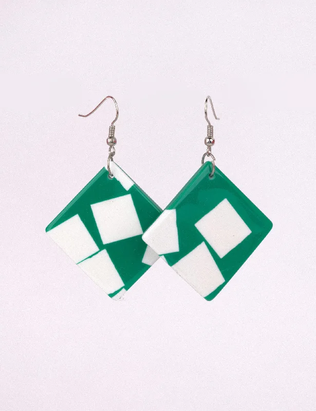 Drop Earrings with Etched Designs -Green Jello Vintage Earrings