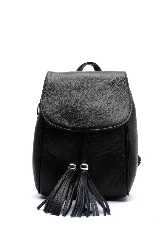 Lightweight daypack backpack for casual park strolls -Zen Collection Pebbled Tassel Backpack, Black