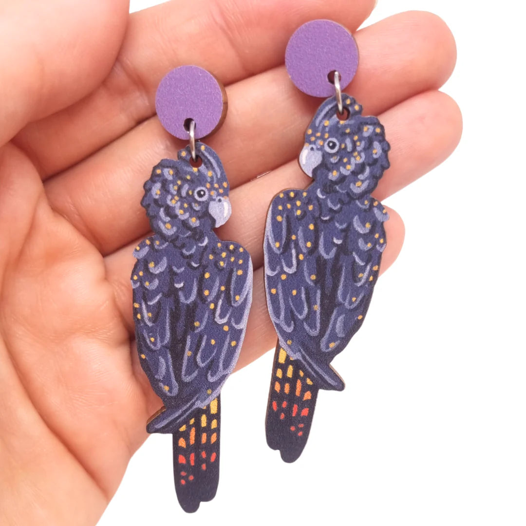 Drop Earrings with Floral Motifs -Pixie Nut and Co Black Cockatoo Earrings