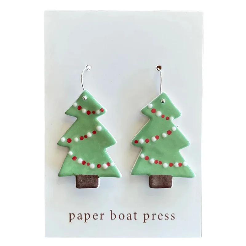 Gothic Drop Earrings with Dark Tone -Paper Boat Press Christmas Tree Earrings - Green