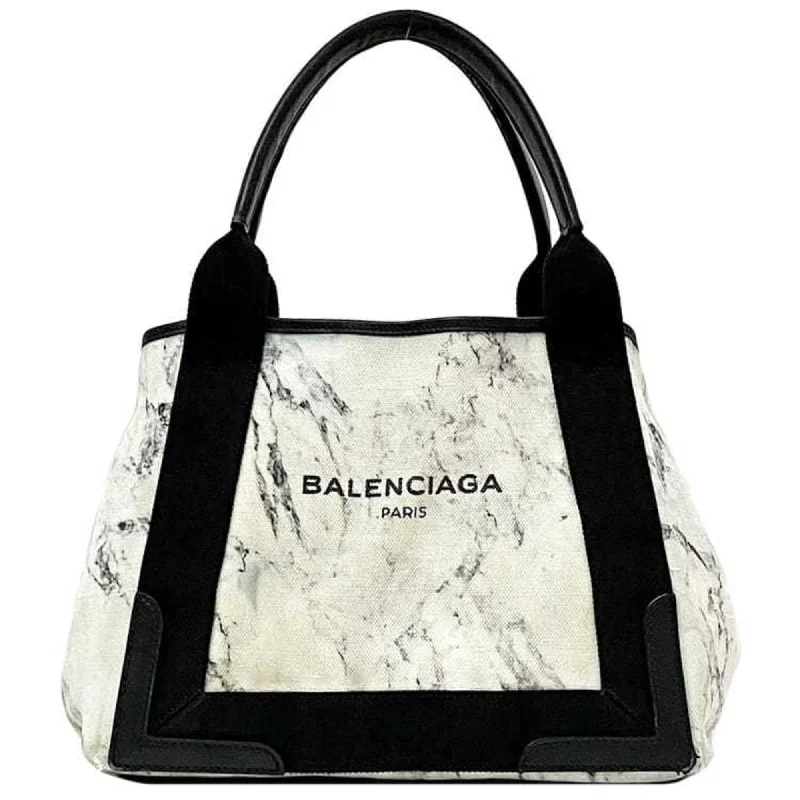 Handle bags with multi-color weaves for vibrancy -Balenciaga   Marble  Canvas Leather Handbag Pouch Tote Bag (Pre-Owned)