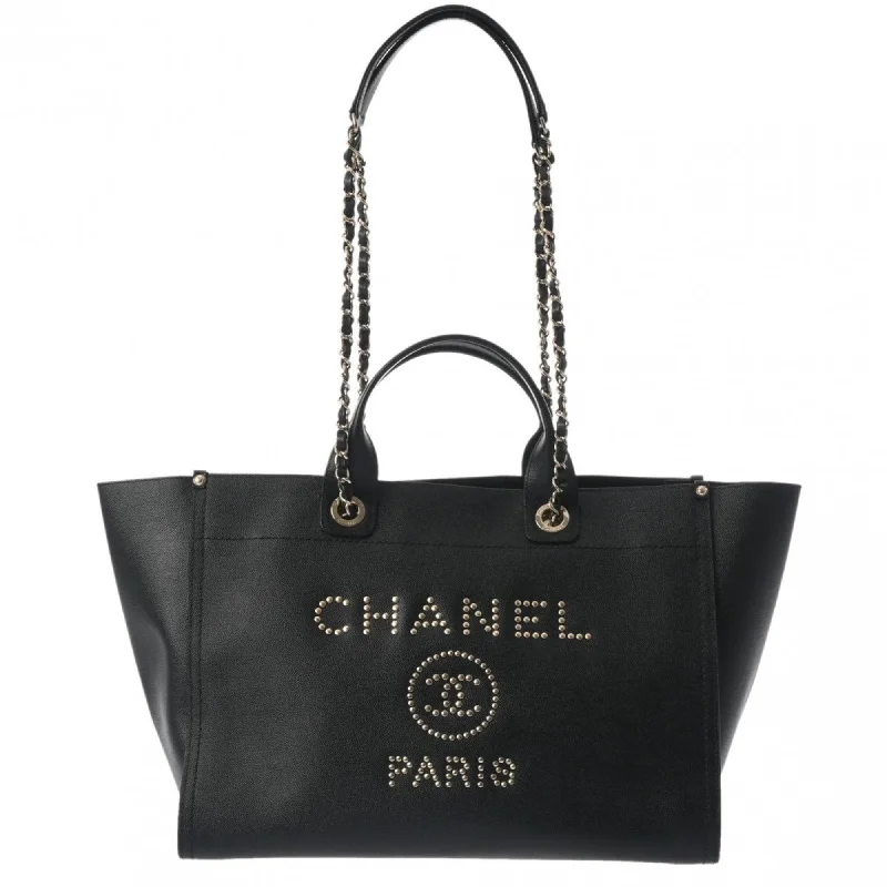 Handle bags with bohemian tassel embellishments -Chanel  Champagne Champagne  Caviar Leather Tote Bag (Pre-Owned)