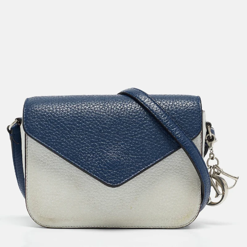 Handle bags with wide openings for access -Dior Two Tone Blue Leather Diorissimo Promenade Envelope Pouch Crossbody Bag