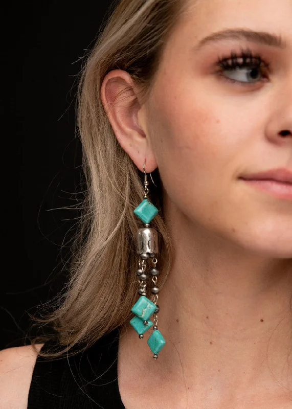 Nickel Free Drop Earrings for Safety -The Turquoise Navajo Tassel Earrings