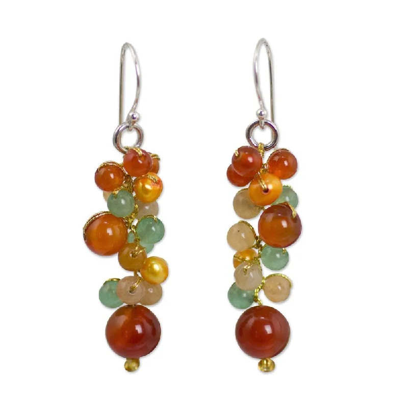 Drop Earrings with Floral Motifs -NOVICA Handmade Vineyard Sterling Silver Multi-Stone Earrings (Thailand) - 1.8*0.4