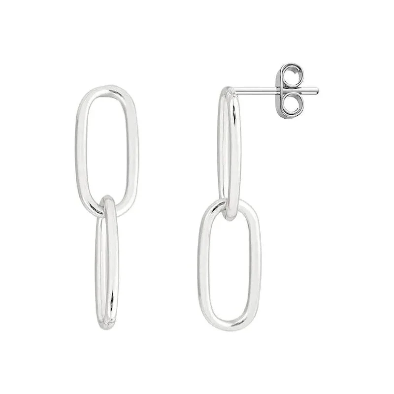 Push Back Drop Earrings for Convenience -925 Sterling Silver 2 Row Paperclip Chain Dangle Drop Earrings