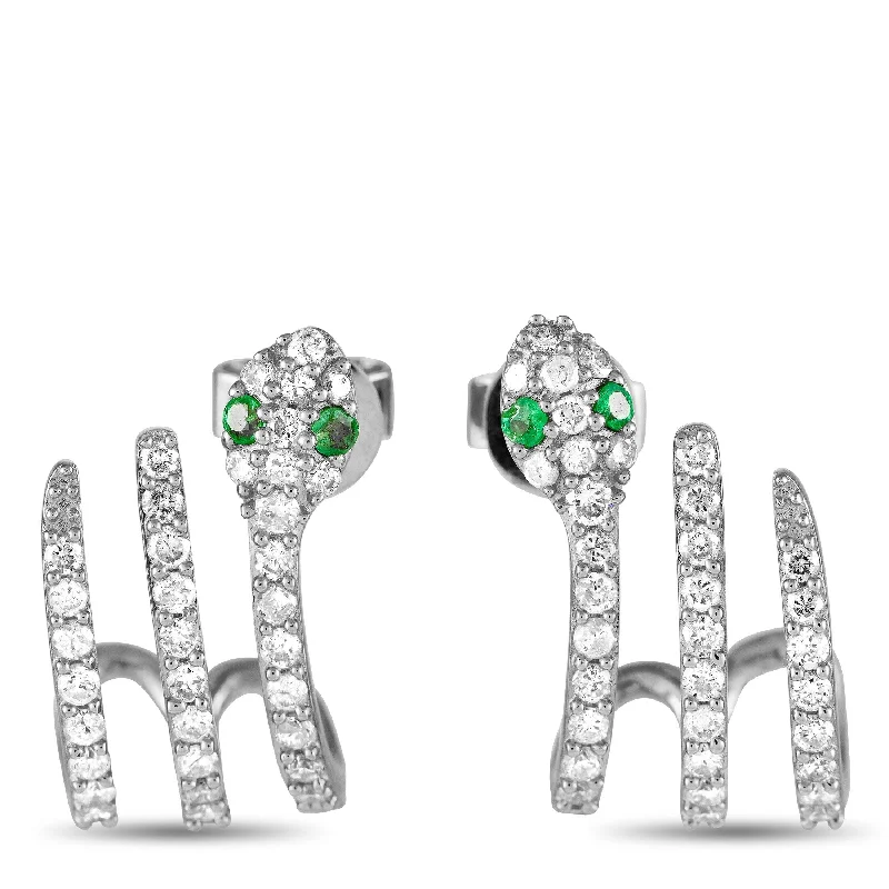 Drop Earrings for Valentine's Day -White Gold 0.90ct Diamond and Emerald Serpent Earrings ER28507-W