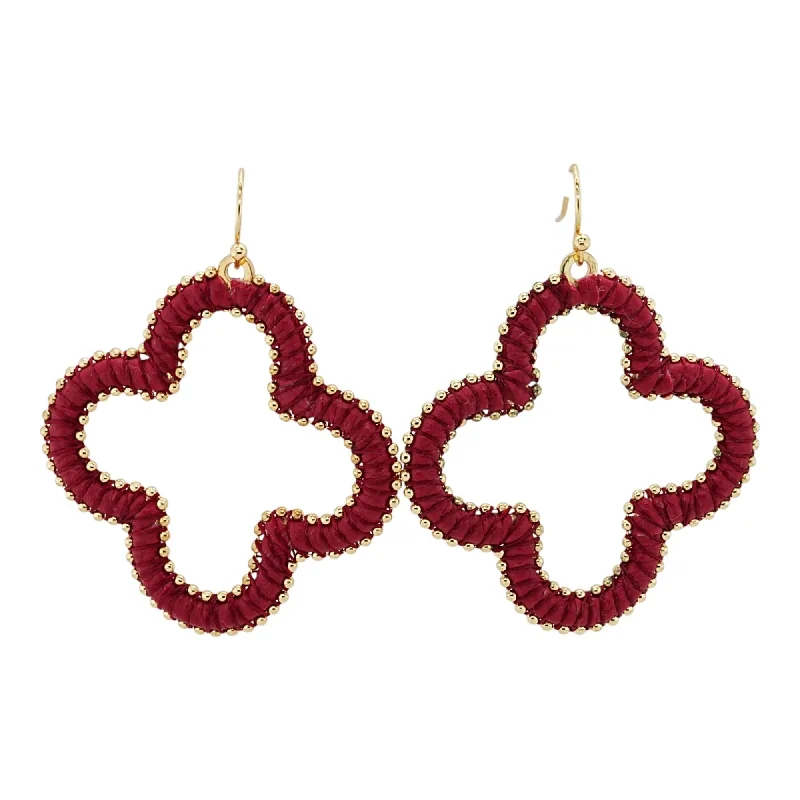 Drop Earrings with Polished Shine -Red Wrapped Clover Drop Earrings