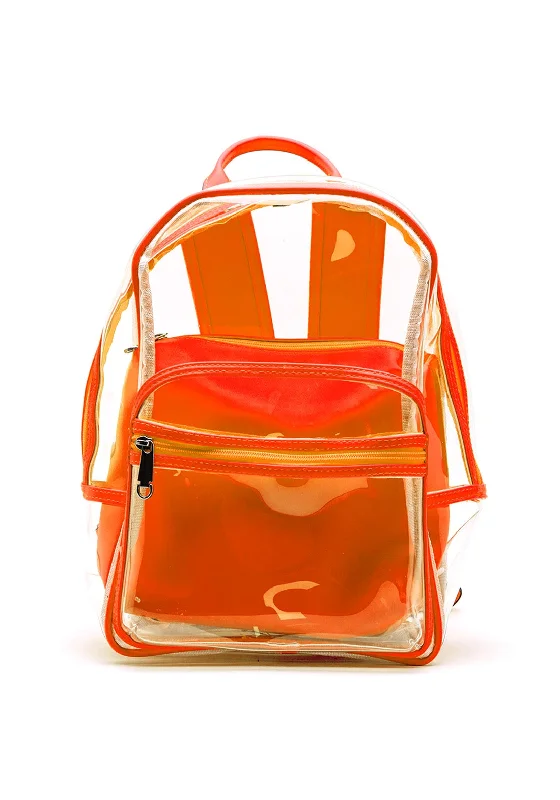 Adjustable strap backpack for custom fit comfort -Zen Collection Neon Retro Clear Backpack, Orange