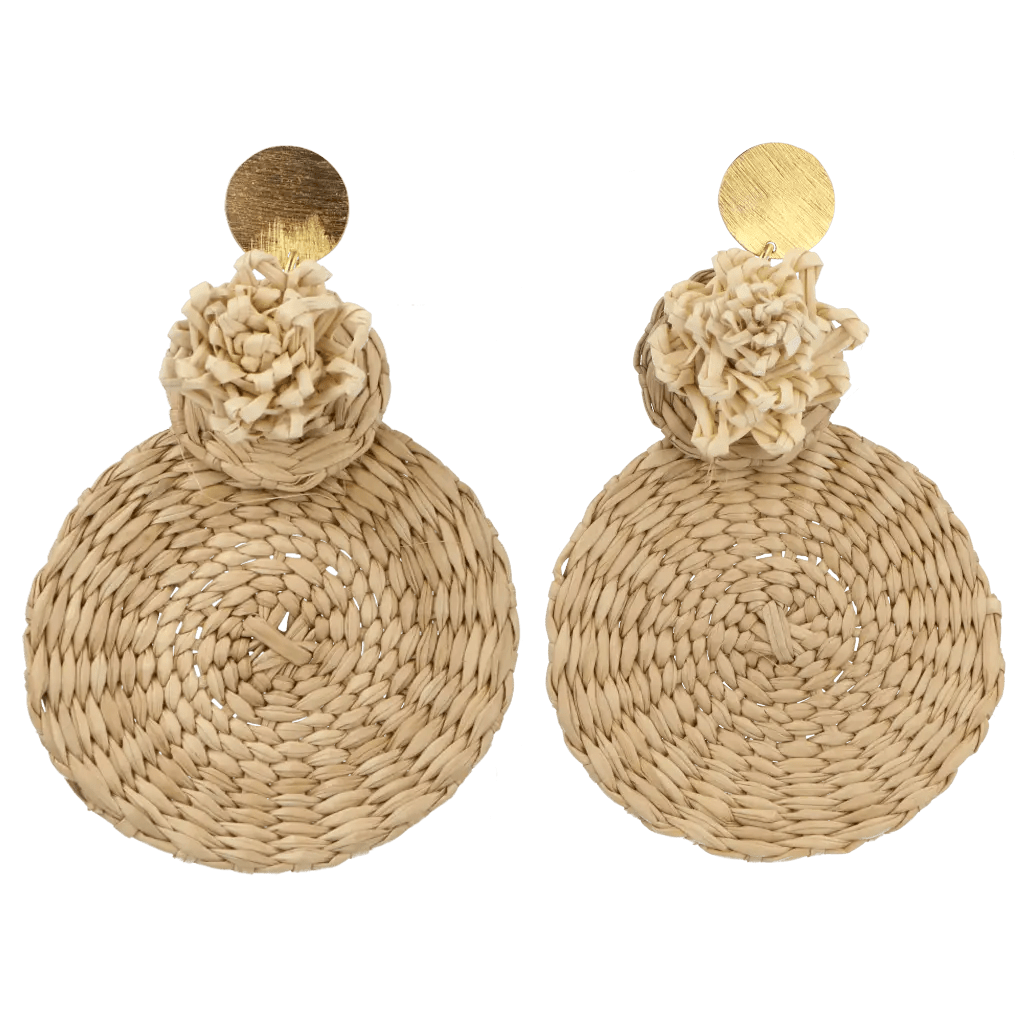 Star Shaped Drop Earrings for Charm -Casa Bonita Handwoven Gold Plated Iraca Palm Flower Earrings