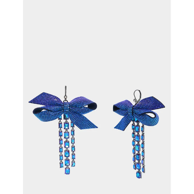 Contemporary Drop Earrings for Fashion -Blue Bows Stone Bow Drop Earrings Blue